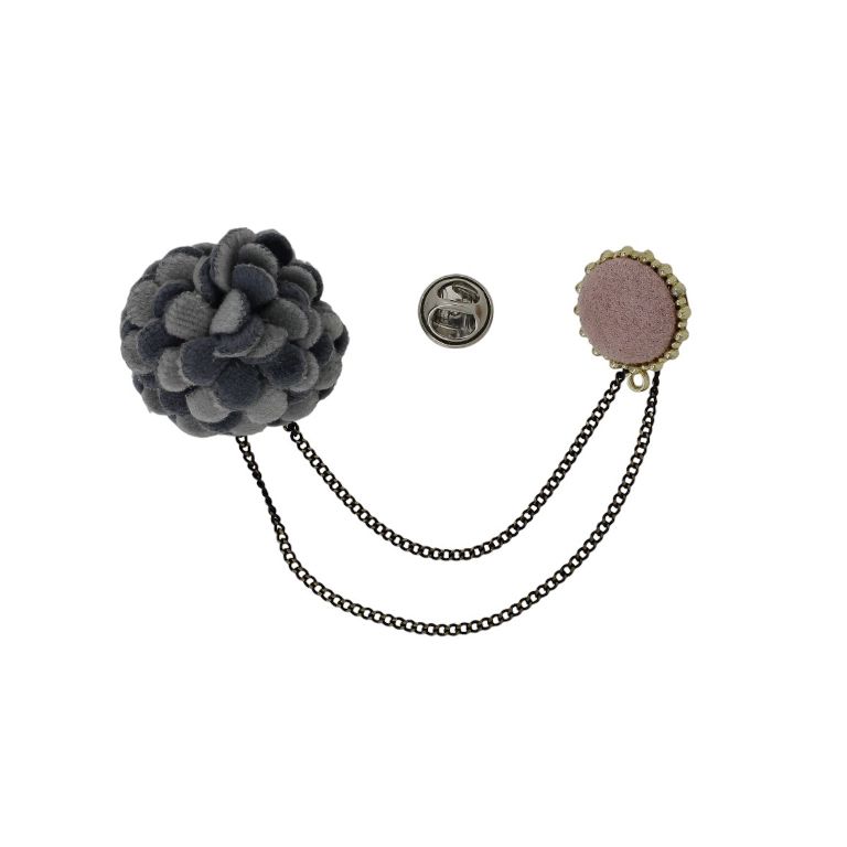 JEWELRY - BROOCH HANDMADE - METAL AND TEXTILE - FLOWER В254 - 3.3x3.3cm NICKEL-GOLD-GRAY - PACKAGE 6pcs.