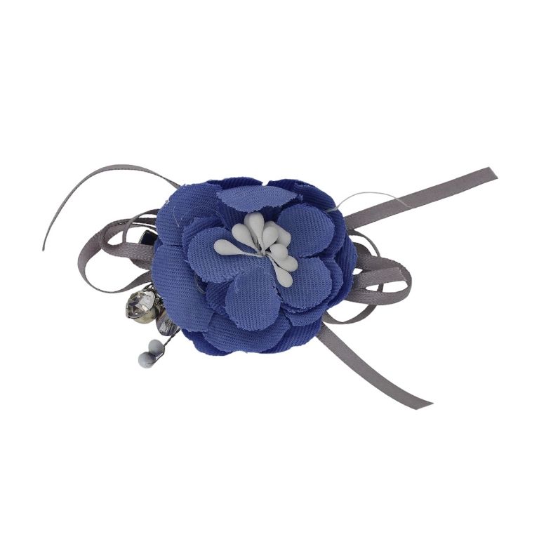 JEWELRY - BROOCH HANDMADE - METAL AND TEXTILE - FLOWER В284 - 6.9x3.8cm NICKEL-BLUE-GRAY - PACKAGE 6pcs.