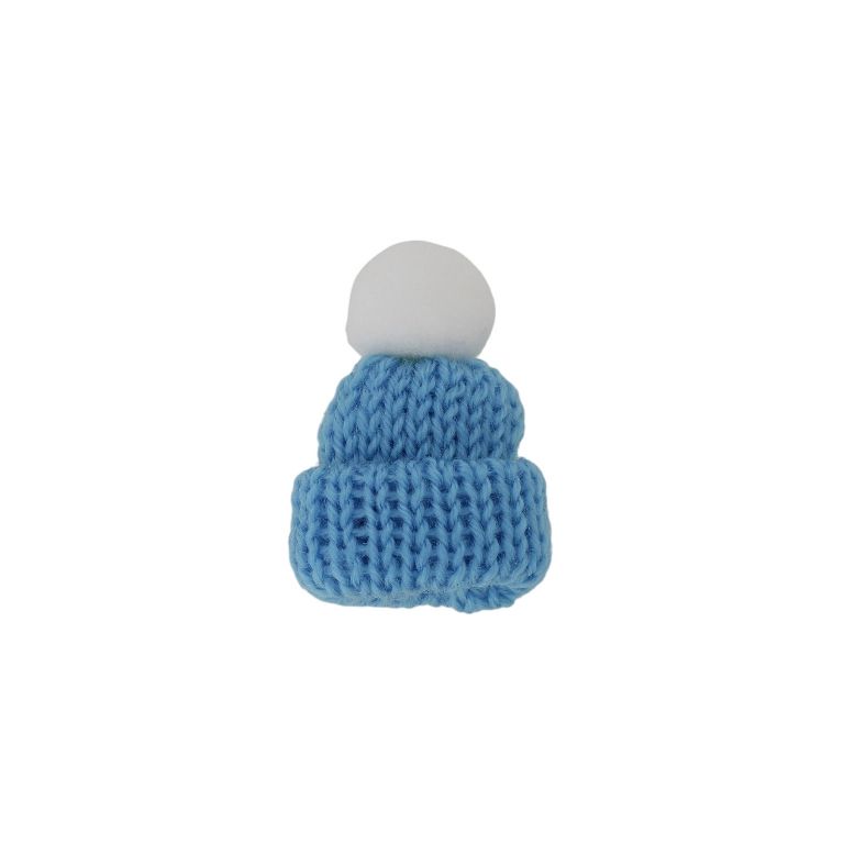 JEWELRY - BROOCH HANDMADE - METAL AND TEXTILE - HAT В294 - 3.6x5.2cm NICKEL-BLUE-WHITE - 1pc.