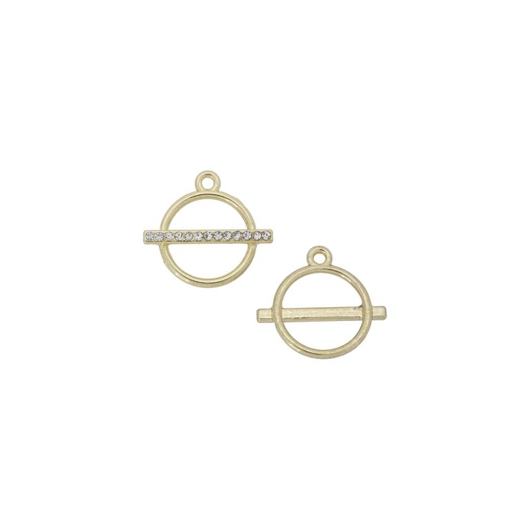 МЕТАЛНИ МЪНИСТА С КРИСТАЛИ - ВИСУЛКА - КРЪГ 07 - 19х18х2мм ЗЛАТИСТО-БЯЛО - ПАКЕТ 30 бр. Отвор-1.6мм