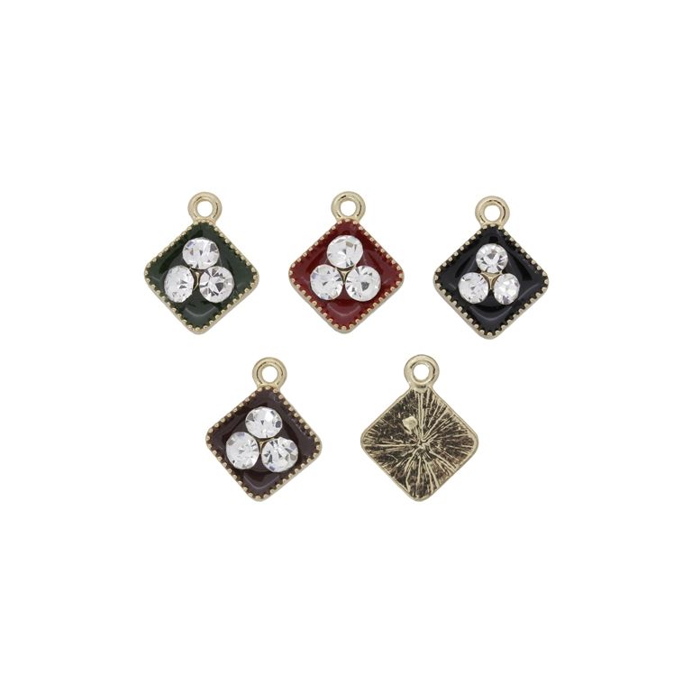 МЕТАЛНИ МЪНИСТА С КРИСТАЛИ - ВИСУЛКА - РОМБ 01 - 14х17х4мм ЗЛАТИСТО-БЯЛО - 3 бр. Отвор-1.6мм