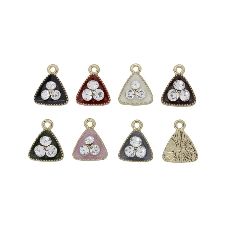 METAL BEADS - RHINESTONE HOLLOW ROUND BEADS - PENDANT - TRIANGLE 02 MIX - 13x15x4mm GOLD COLOR AND MIX - 3pcs. Hole-1.5mm