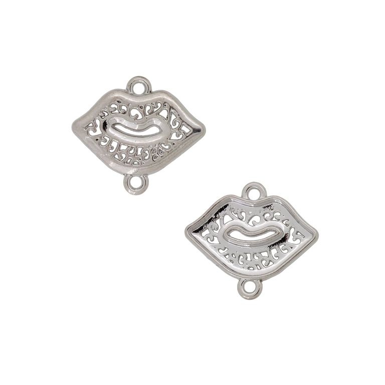METAL BEADS - CONNECTING ELEMENT - 2 RINGS - LIPS 03 - 18x20x2mm NICKEL - 6pcs. Hole-1.5mm
