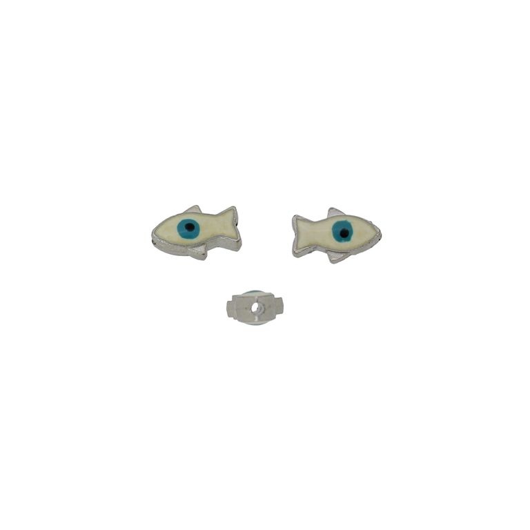 METAL BEADS WITH ENAMEL - FISH 03 EYE - 11x7x4mm NICKEL-ECRU-TURQUOISE - PACKAGE 100pcs. Hole-1.2mm