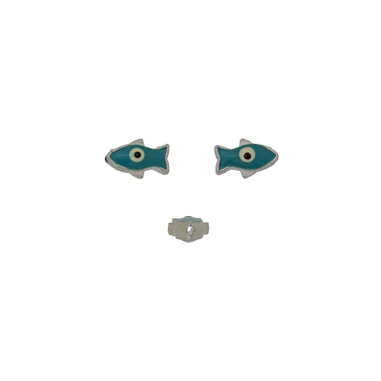 METAL BEADS WITH ENAMEL - FISH 03 EYE - 11x7x4mm NICKEL-TURQUOISE-ECRU - 10pcs. Hole-1.2mm