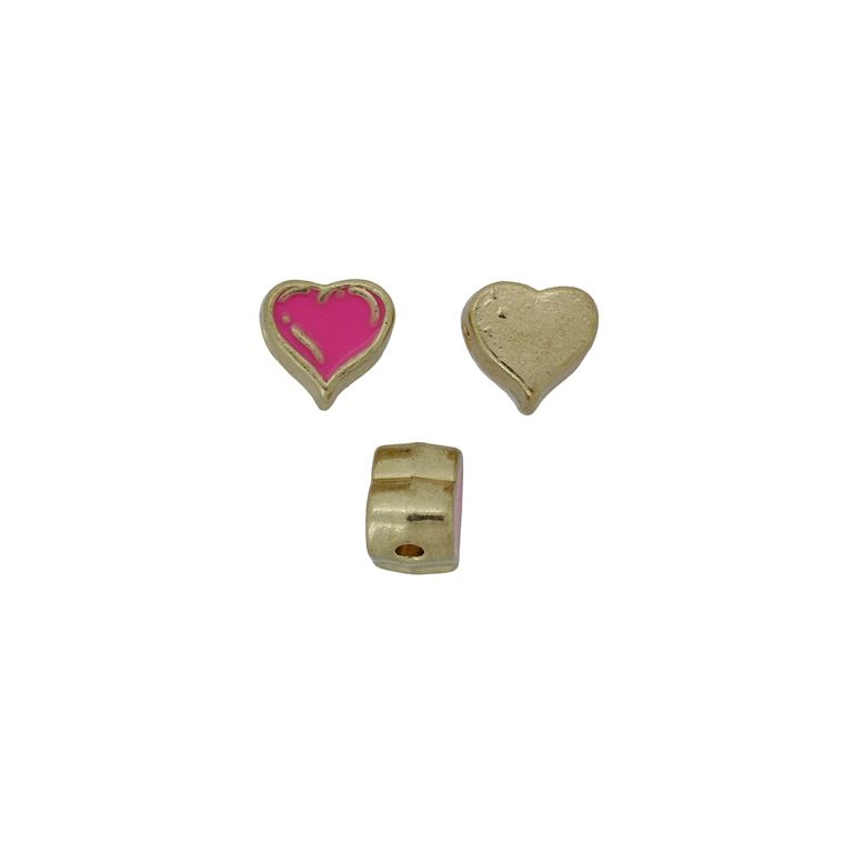 METAL BEADS WITH ENAMEL - HEART 34 - 10x10x6mm GOLD-PINK (DARK) - PACKAGE 40pcs. Hole-1.8mm