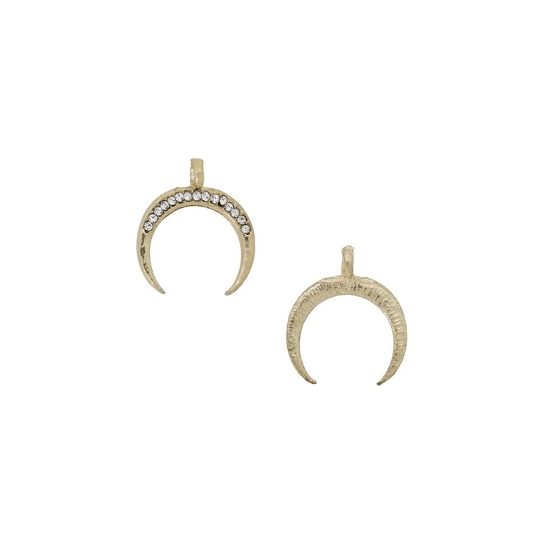 МЕТАЛНИ МЪНИСТА С КРИСТАЛИ - ВИСУЛКА - ЛУНА 05 - 18х21х2мм ЗЛАТИСТО-БЯЛО - 8 бр. Отвор-2.0мм