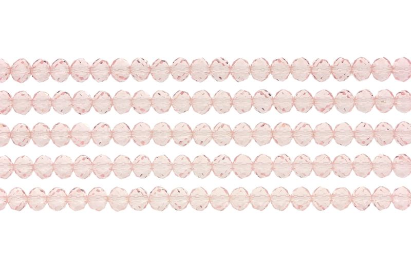 СТЪКЛЕНИ МЪНИСТА - КРИСТАЛИ - 6х5мм - ПРОЗРАЧНИ - РОЗОВО СВ. 030В - (88 бр.) Отвор-1.2мм