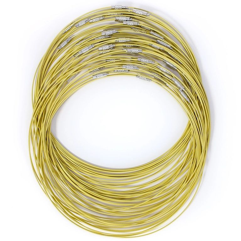 ВРЪЗКА СЪС ЗАКОПЧАЛКА - СТОМАНЕНА КОРДА 1мм - КОЛИЕ - 145мм ЖЪЛТО 25 - 5 бр.