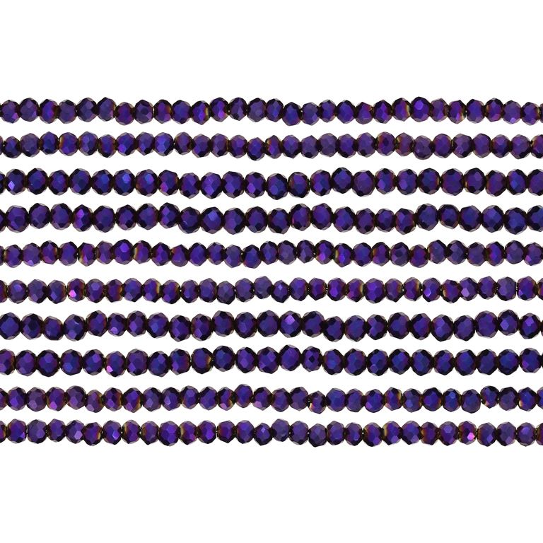 GLASS BEADS - FACETED RONDELLE CRYSTALS - 2.5x2mm - METALLIC - PURPLE 115А - (166pcs.) Hole-0.8mm
