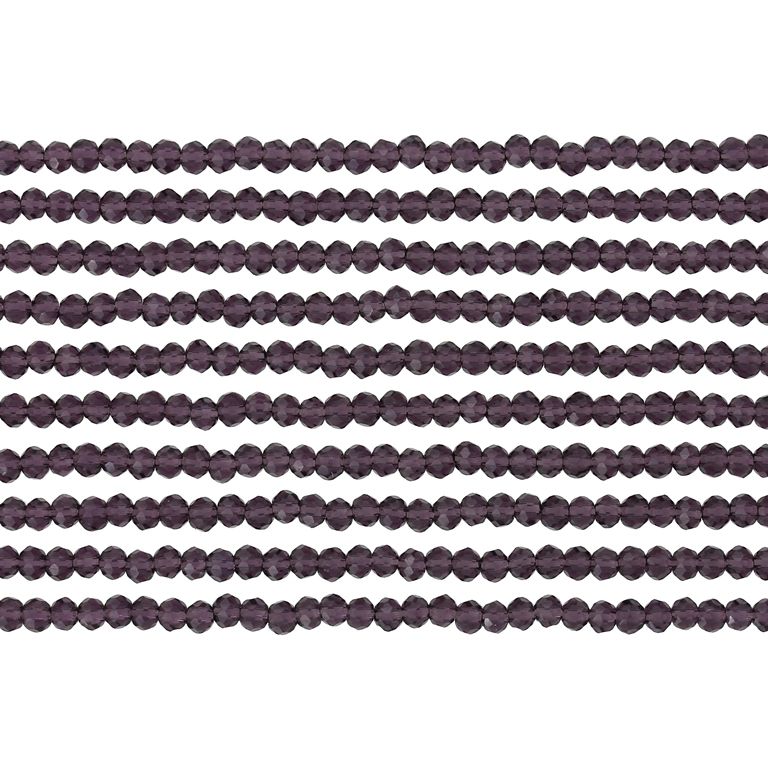 GLASS BEADS - FACETED RONDELLE CRYSTALS - 2.5x2mm - TRANSPARENT - PURPLE (DARK) 009 - PACKAGE (10x166pcs.) Hole-0.8mm
