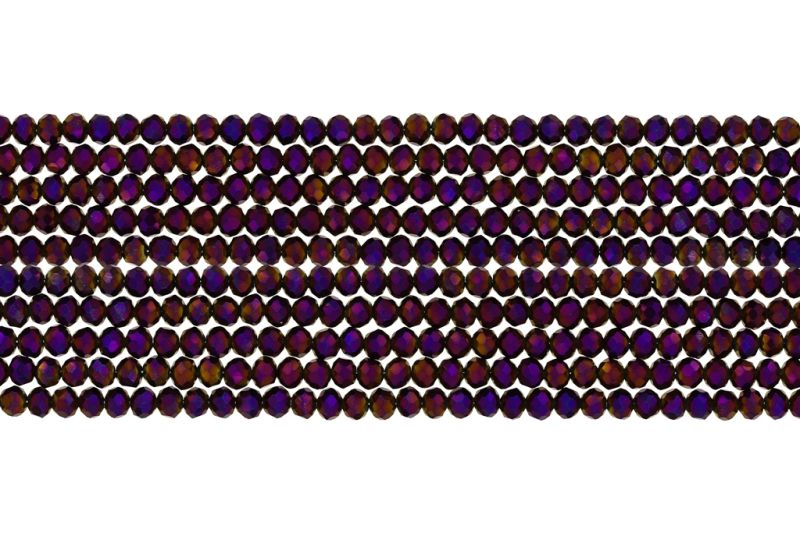 GLASS BEADS - FACETED RONDELLE CRYSTALS - 3x2mm - METALLIC - PURPLE 115А - PACKAGE (10x126pcs.) Hole-0.8mm