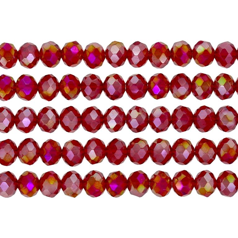 СТЪКЛЕНИ МЪНИСТА - КРИСТАЛИ - 8х6мм - АВ ПРОЗРАЧНИ - ЧЕРВЕНО 034АВ - (66 бр.) Отвор-1.5мм