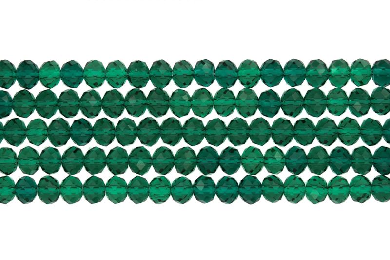 GLASS BEADS - FACETED RONDELLE CRYSTALS - 8x6mm - TRANSPARENT - TURQUOISE GREEN 023В - (66pcs.) Hole-1.5mm