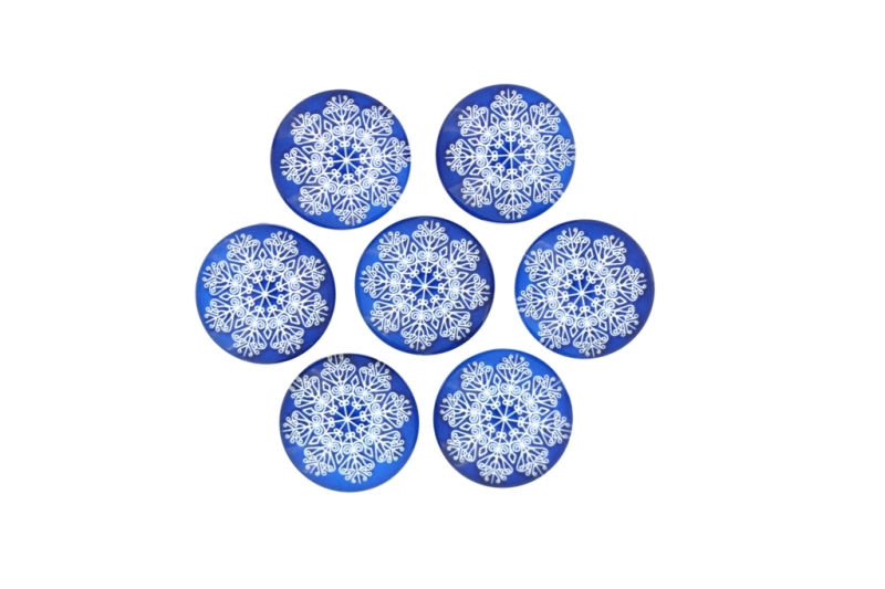 GLASS BEADS - CABOCHONS PATTERN - ROUND 16 MM - SNOWFLAKE - 25 pcs.