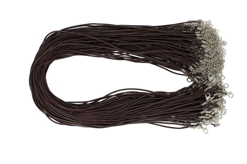 ВРЪЗКА СЪС ЗАКОПЧАЛКА - ЕСТЕСТВЕНА КОЖА 1.5мм - КОЛИЕ - 45+5см КАФЯВО Т. - 5 бр.