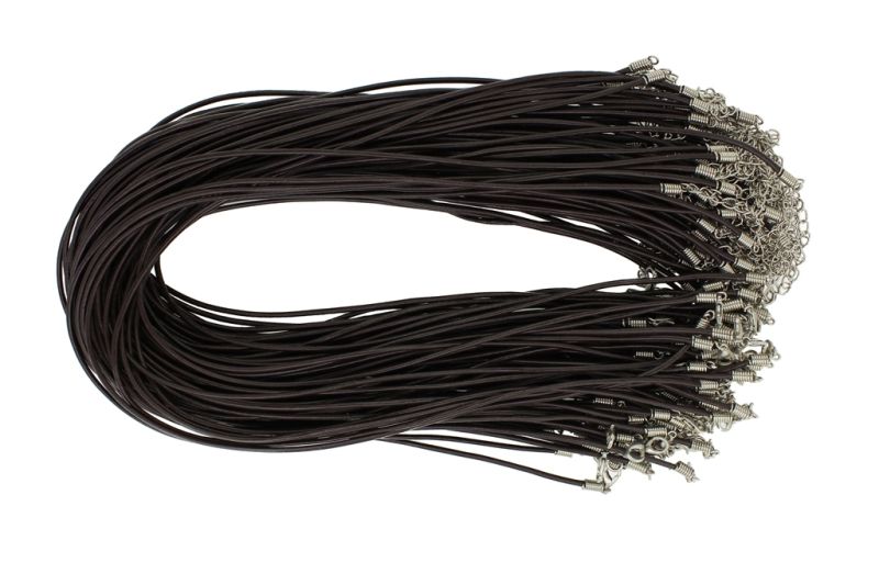 ВРЪЗКА СЪС ЗАКОПЧАЛКА - ЕСТЕСТВЕНА КОЖА 2.0мм - КОЛИЕ - 45+5см КАФЯВО Т. - 5 бр.