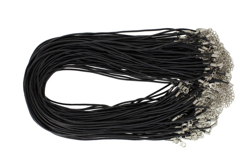 ВРЪЗКА СЪС ЗАКОПЧАЛКА - ЕСТЕСТВЕНА КОЖА 2.0мм - КОЛИЕ - 45+5см ЧЕРНО - 5 бр.