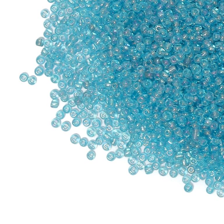 GLASS SEED BEADS - BALL 2mm - TRANSPARENT RAINBOW - BLUE (LIGHT) 177А - 50g Hole-0.8mm