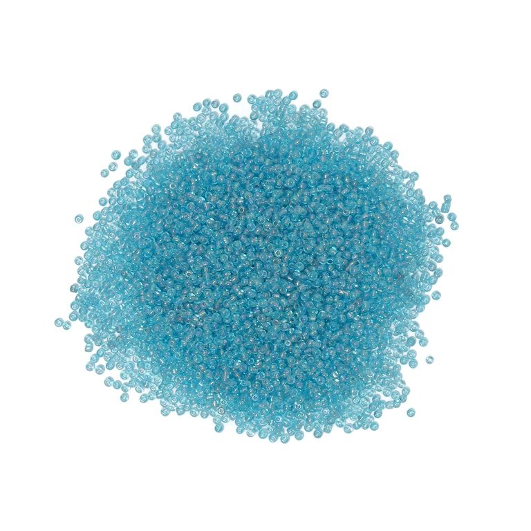 GLASS SEED BEADS - BALL 2mm - TRANSPARENT RAINBOW - BLUE (LIGHT) 177А - PACKAGE 450g Hole-0.8mm