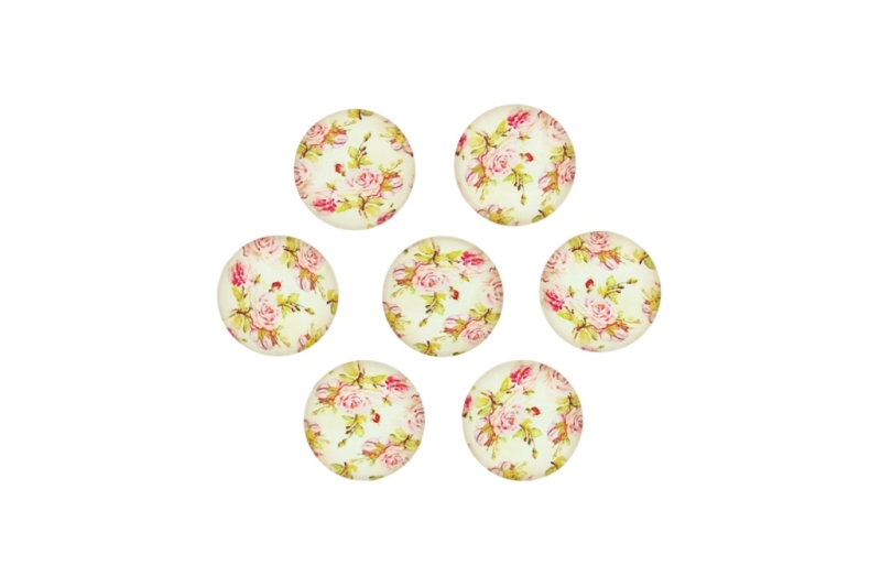 GLASS BEADS - CABOCHONS PATTERN - ROUND 16 MM - FLOWERS - ROSE PINK 01 - 25 pcs.