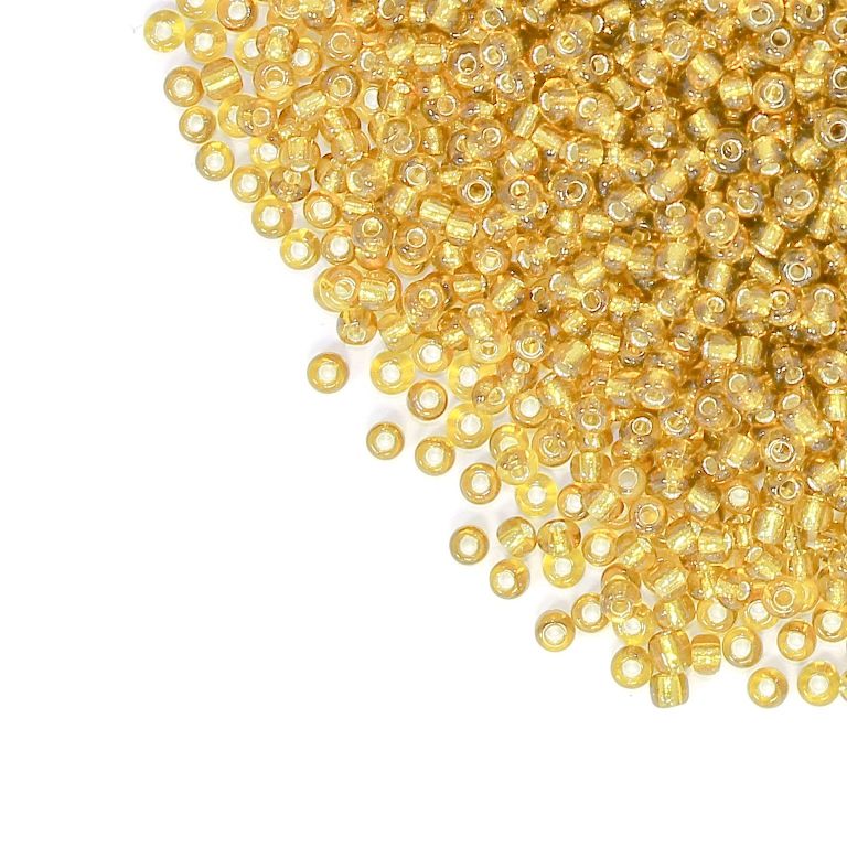 GLASS SEED BEADS - BALL 2mm - SILVER THREAD - GOLD (LIGHT) 22AN - 50g Hole-0.8mm