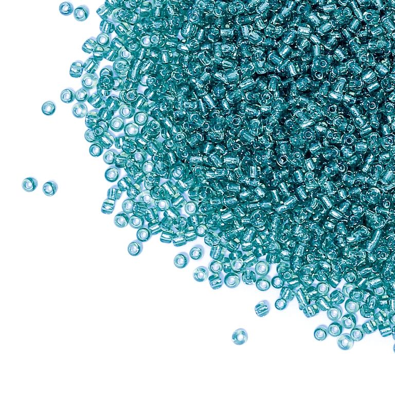 СТЪКЛЕНИ МЪНИСТА СИНЦИ - ТОПЧЕ 2мм - СРЕБРИСТА НИШКА - СИНЬО СВ. 23BN - 50 гр. Отвор-0.8мм