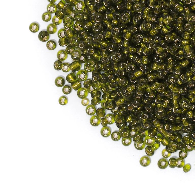 GLASS SEED BEADS - BALL 3mm - SILVER THREAD - GREEN MILITARY 55АN - 50g Hole-1.0mm