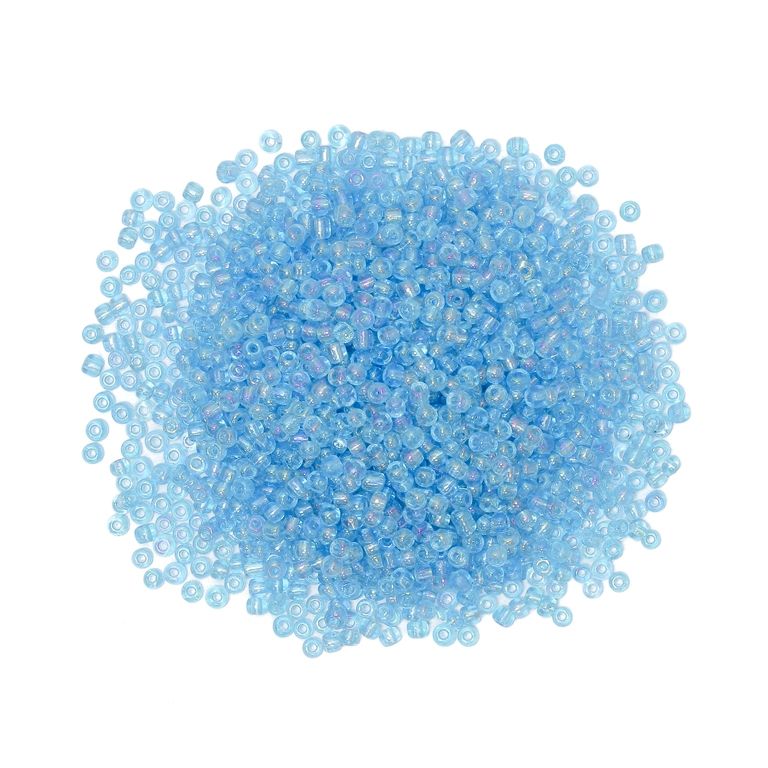GLASS SEED BEADS - BALL 4mm - TRANSPARENT RAINBOW - BLUE (LIGHT) 163 - PACKAGE 450g Hole-1.5mm
