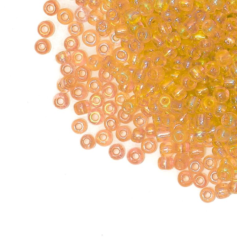 GLASS SEED BEADS - BALL 4mm - TRANSPARENT RAINBOW - GOLD 162В - 50g Hole-1.5mm