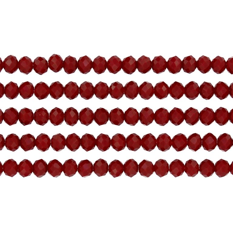 СТЪКЛЕНИ МЪНИСТА - КРИСТАЛИ - 6х5мм - ПЛЪТНИ - ЧЕРВЕНО 105 - НАНИЗ (88 бр.) Отвор-1.2мм