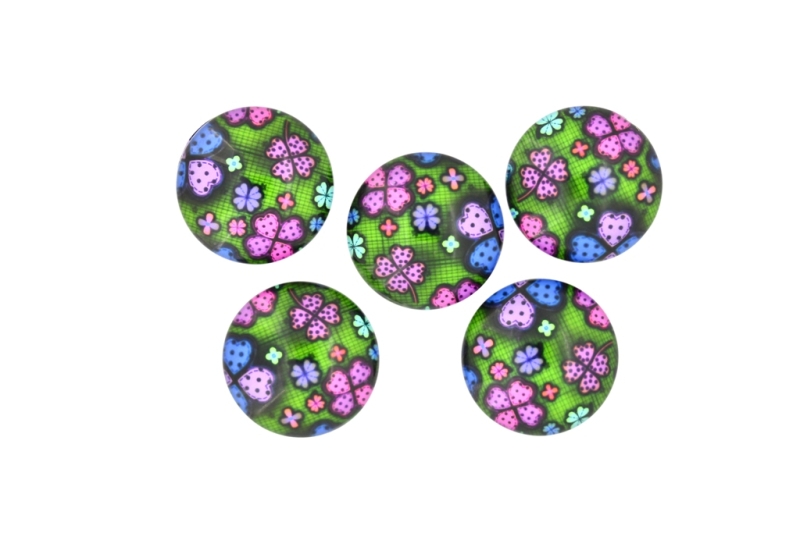 GLASS BEADS - CABOCHONS PATTERN - ROUND 20 MM - CLOVERS - MIX - 25 pcs.