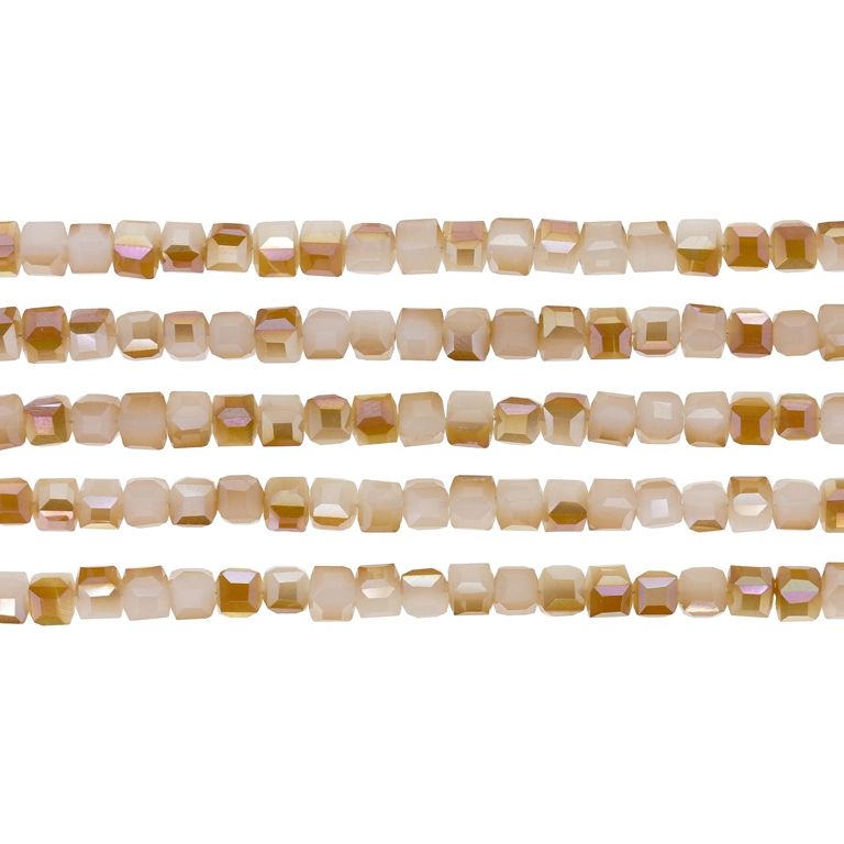 GLASS BEADS - CRYSTALS - CUBE 4x4mm - UV - BEIGE 076А - 98pcs. Hole-1.2mm