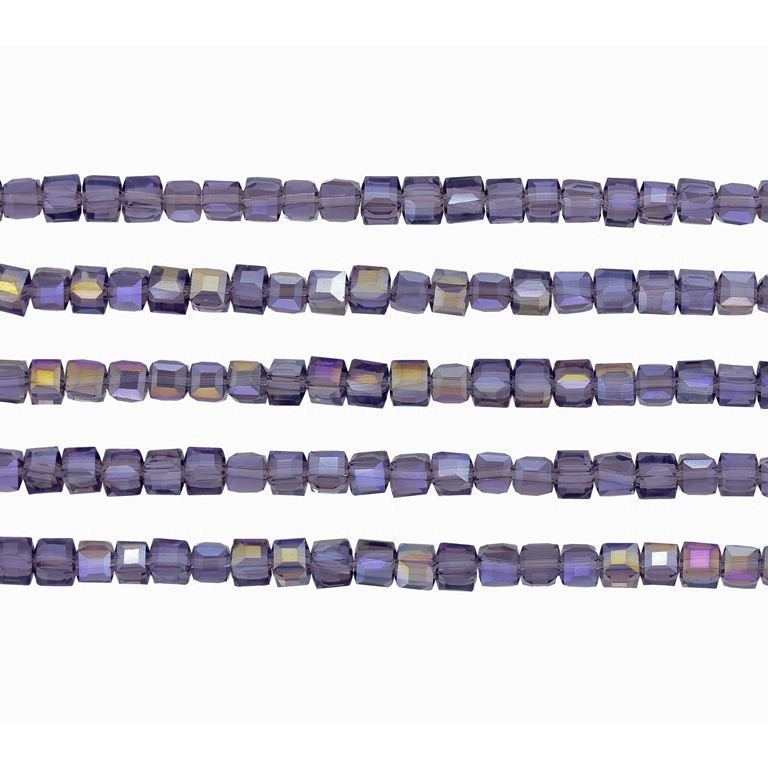 GLASS BEADS - CRYSTALS - CUBE 4x4mm - АВ TRANSPARENT - PURPLE (DARK) 009АВ - 98pcs. Hole-1.2mm