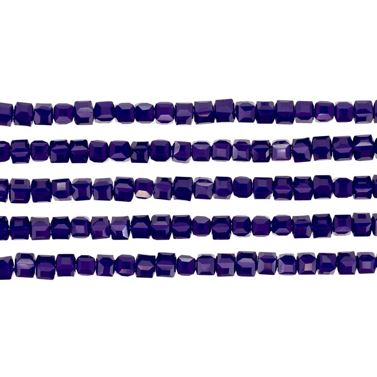 GLASS BEADS - CRYSTALS - CUBE 4x4mm - OPAQUE - BLUE (DARK) 058А - 98pcs. Hole-1.2mm