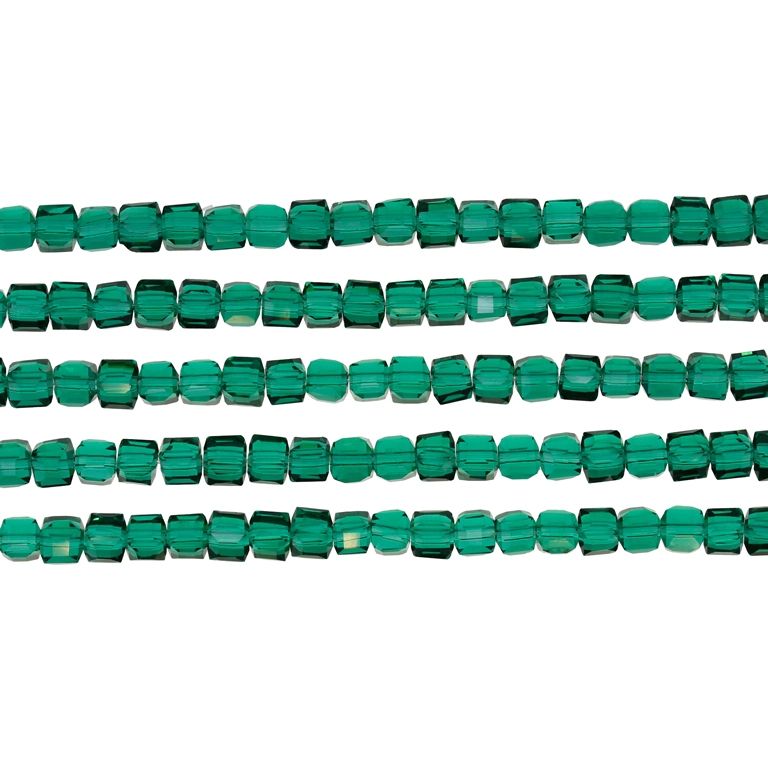 GLASS BEADS - CRYSTALS - CUBE 4x4mm - TRANSPARENT - TURQUOISE GREEN 023А - 98pcs. Hole-1.2mm