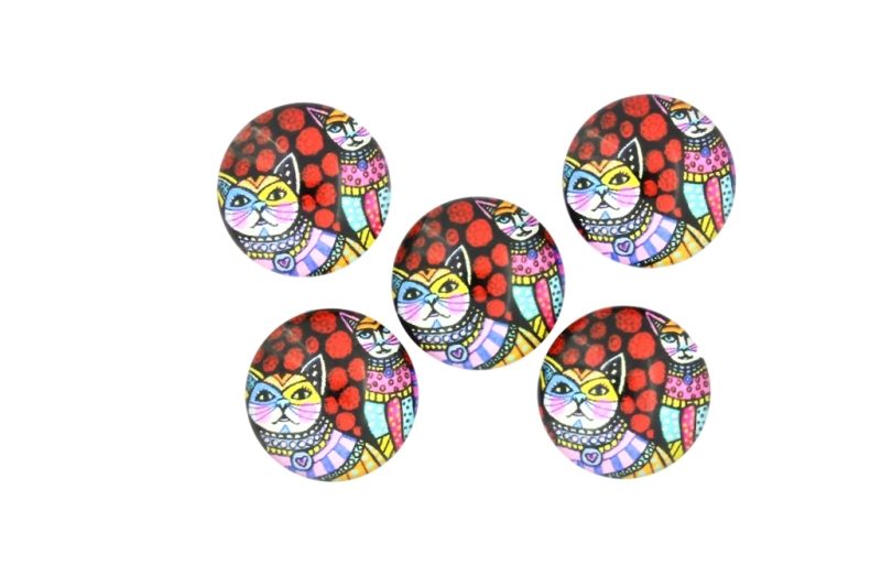 GLASS BEADS - CABOCHONS PATTERN - ROUND 20 MM - ANIMALS - CATS - 25 pcs.