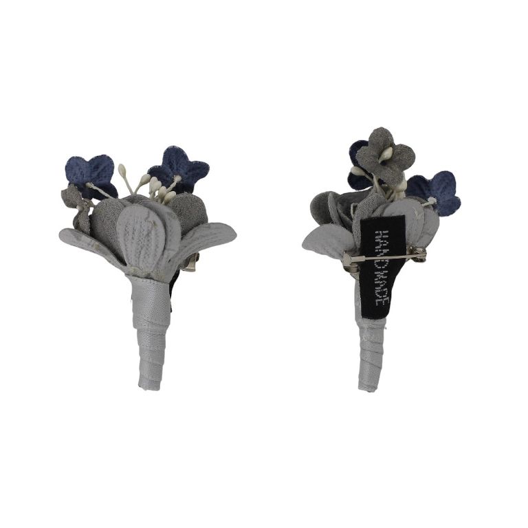 JEWELRY - BROOCH HANDMADE - METAL AND TEXTILE - BOUQUET В282 - 3.6x5.5cm NICKEL-GRAY-BLUE (DARK) - 1pc.