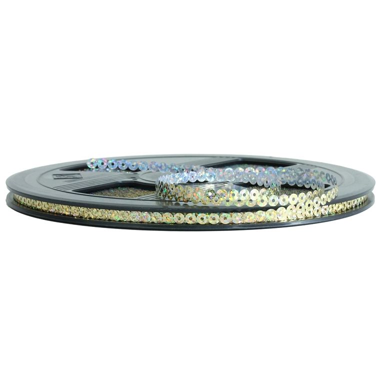 SEQUIN RIBBON - CIRCLE 01 FLAT - HOLOGRAPHIC - 4mm GOLD 069 - ROLL 70meters Hole-1.0mm