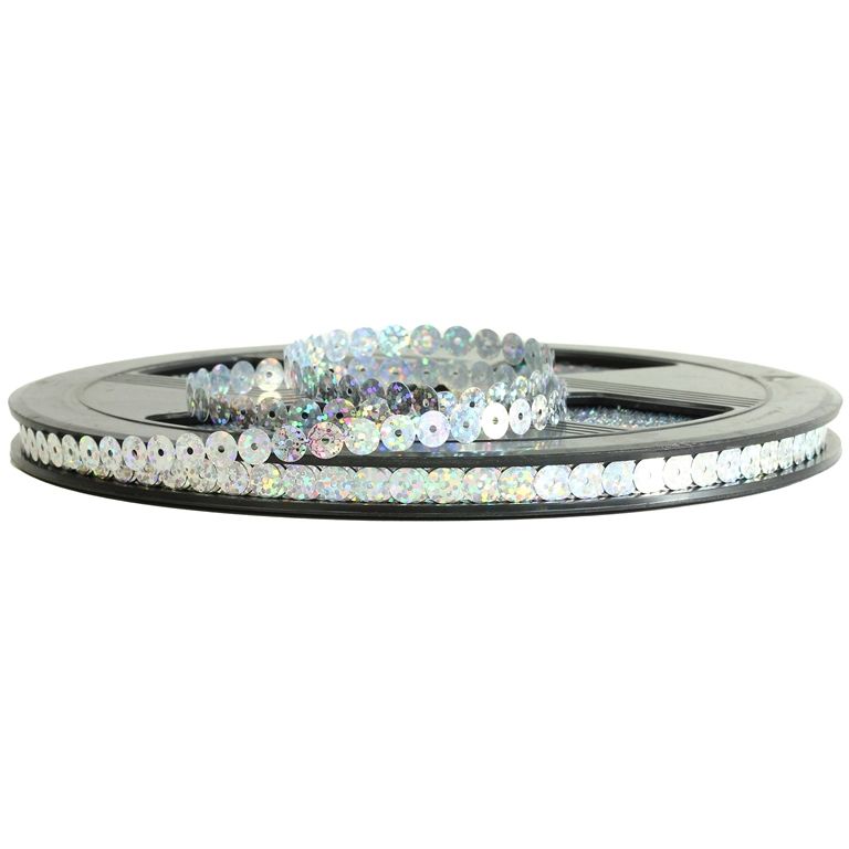 SEQUIN RIBBON - CIRCLE 01 FLAT - HOLOGRAPHIC - 7mm SILVER 067 - ROLL 70meters Hole-1.0mm