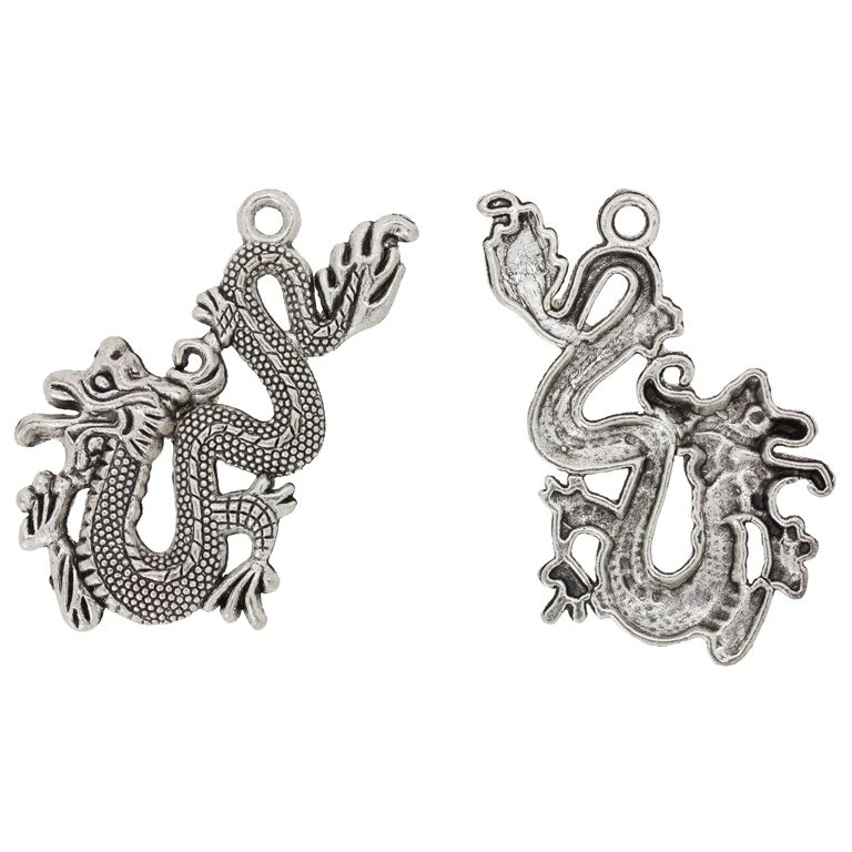 МЕТАЛНИ МЪНИСТА - ВИСУЛКА - ДРАКОН 03 - 32х53х3мм НИКЕЛ - 1 бр. Отвор-3.0мм