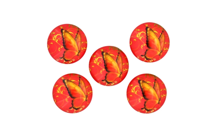 GLASS BEADS - CABOCHONS PATTERN - ROUND 20 MM - BUTTERFLY - RED 01 - 25 pcs.