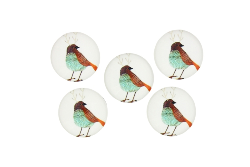 GLASS BEADS - CABOCHONS PATTERN - ROUND 20 MM - BIRD 01 - 25 pcs.