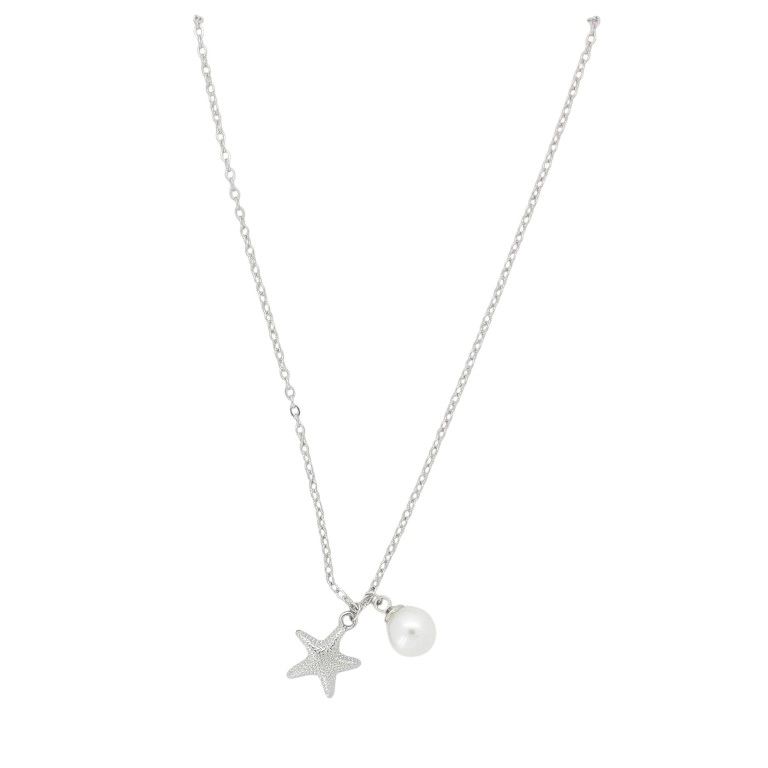 JEWELRY - NECKLACE - BRASS AND PEARLS - STARFISH К217 - 1.1x1.3cm NICKEL AND WHITE - PACKAGE 6pcs.