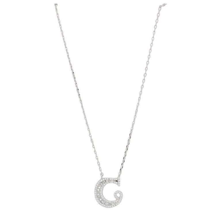 JEWELRY - NECKLACE - BRASS AND ZIRCON - LETTER G К177 - 1.5x1.9cm NICKEL AND WHITE - 1pc.