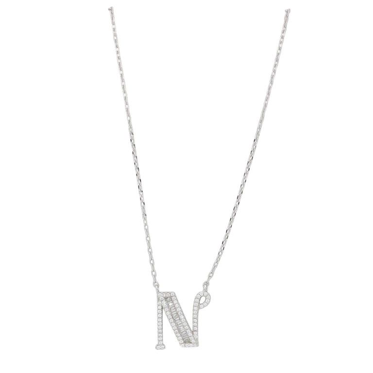 JEWELRY - NECKLACE - BRASS AND ZIRCON - LETTER N К179 - 1.5x1.8cm NICKEL AND WHITE - 1pc.