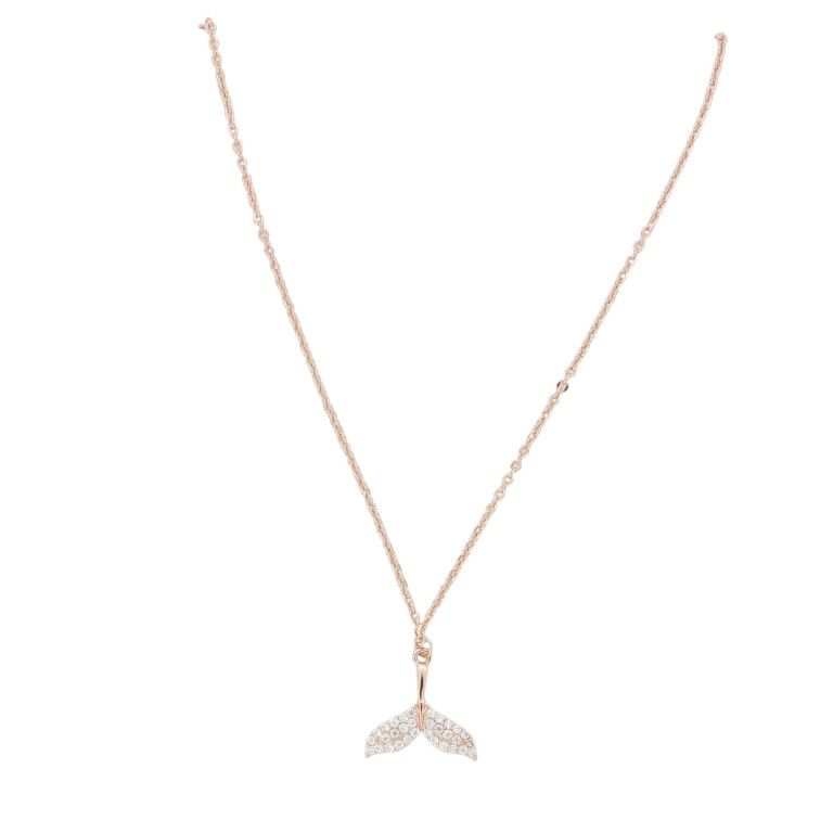 JEWELRY - NECKLACE - BRASS AND ZIRCON - DOLPHIN TAIL К206 - 1.3x1.4cm ROSE GOLD AND WHITE - 1pc.