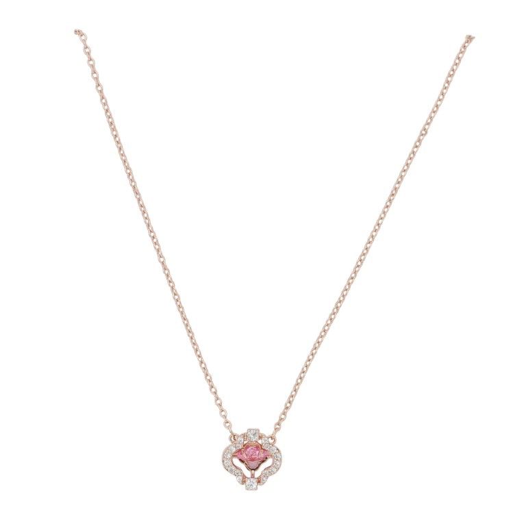 JEWELRY - NECKLACE - BRASS AND ZIRCON - CLOVER К174 - 1.0x1.0cm ROSE GOLD-PINK-WHITE - 1pc.
