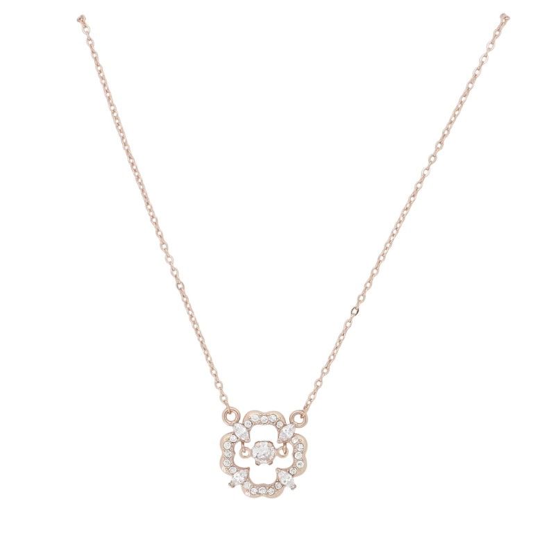 JEWELRY - NECKLACE - BRASS AND ZIRCON - CLOVER К208 - 1.5x1.6cm ROSE GOLD AND WHITE - 1pc.