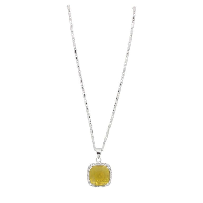 JEWELRY - NECKLACE - BRASS AND ZIRCON - SQUARE К213 - 1.5x2.3cm NICKEL-WHITE-YELLOW - 1pc.